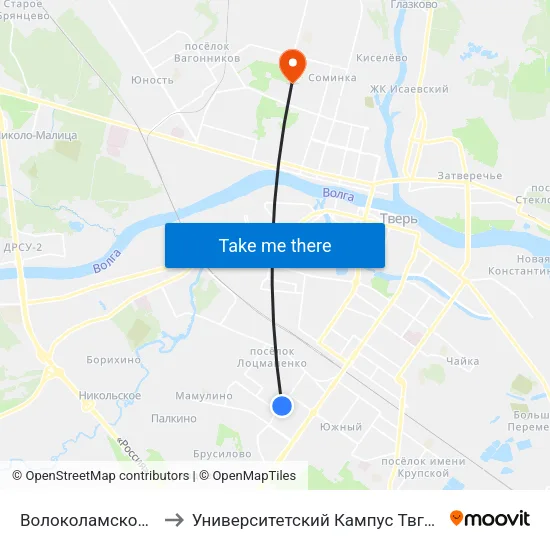 Волоколамское Шоссе to Университетский Кампус Твгу ""Соминка"" map
