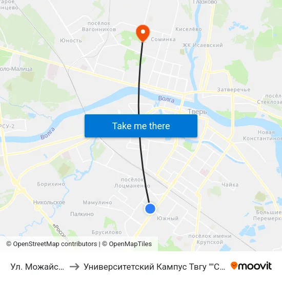 Ул. Можайского to Университетский Кампус Твгу ""Соминка"" map