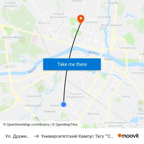 Ул. Дружинная to Университетский Кампус Твгу ""Соминка"" map