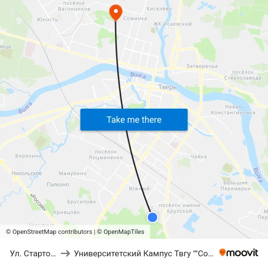 Ул. Стартовая to Университетский Кампус Твгу ""Соминка"" map