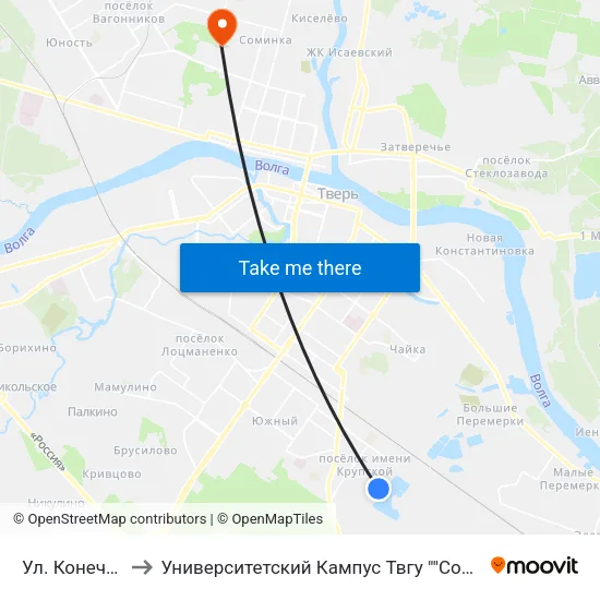 Ул. Конечная to Университетский Кампус Твгу ""Соминка"" map