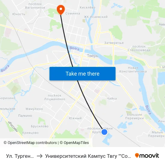 Ул. Тургенева to Университетский Кампус Твгу ""Соминка"" map