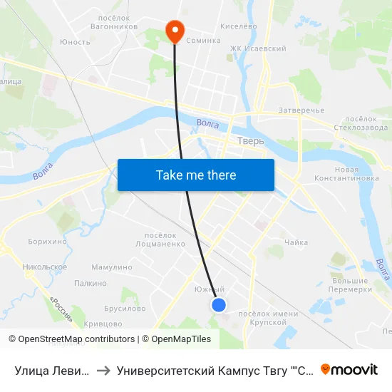Улица Левитана to Университетский Кампус Твгу ""Соминка"" map