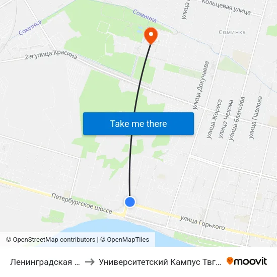 Ленинградская Застава to Университетский Кампус Твгу ""Соминка"" map