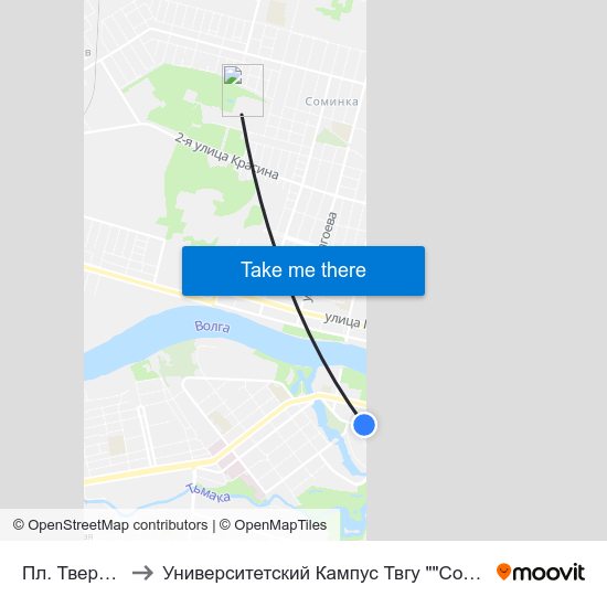 Пл. Тверская to Университетский Кампус Твгу ""Соминка"" map