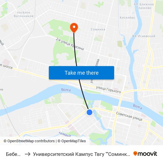 Бебеля to Университетский Кампус Твгу ""Соминка"" map