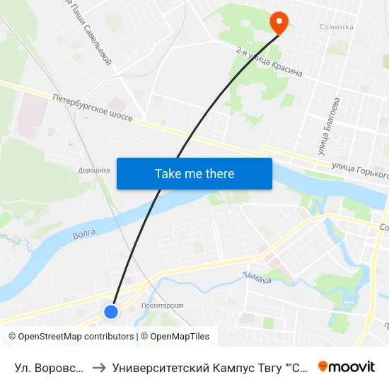 Ул. Воровского to Университетский Кампус Твгу ""Соминка"" map