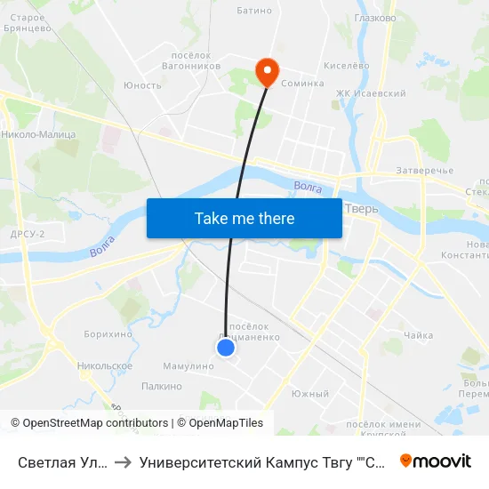 Светлая Улица to Университетский Кампус Твгу ""Соминка"" map