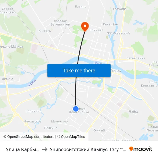 Улица Карбышева to Университетский Кампус Твгу ""Соминка"" map