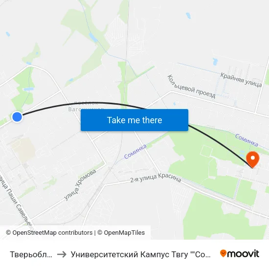 Тверьоблгаз to Университетский Кампус Твгу ""Соминка"" map