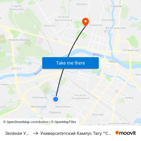 Зелёная Улица to Университетский Кампус Твгу ""Соминка"" map