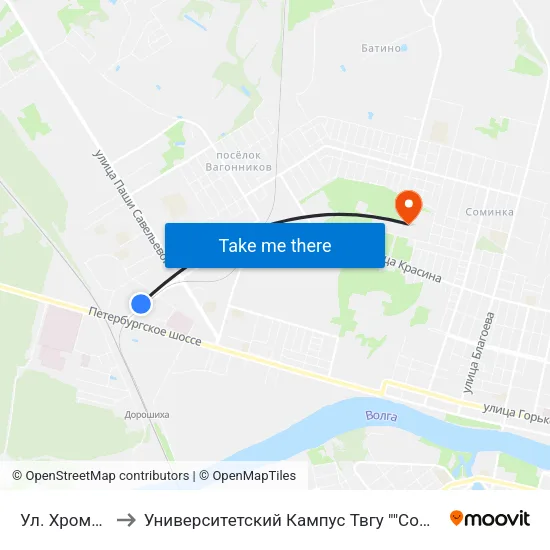Ул. Хромова to Университетский Кампус Твгу ""Соминка"" map