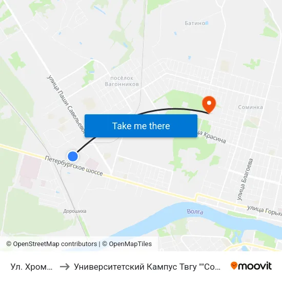Ул. Хромова to Университетский Кампус Твгу ""Соминка"" map