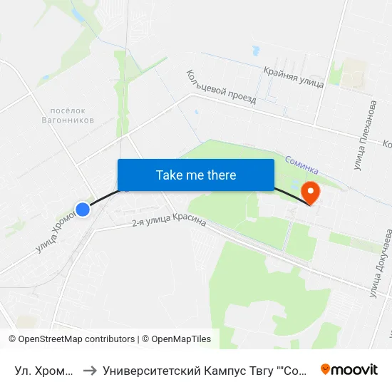 Ул. Хромова to Университетский Кампус Твгу ""Соминка"" map