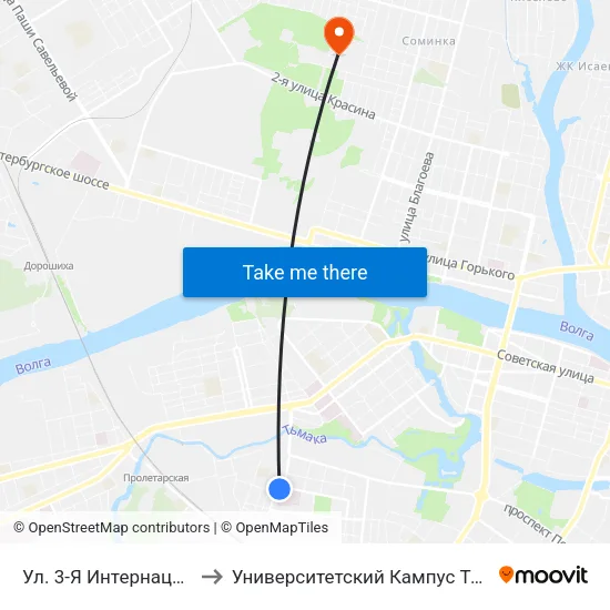 Ул. 3-Я Интернациональная to Университетский Кампус Твгу ""Соминка"" map