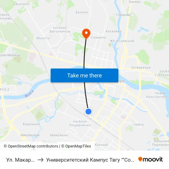Ул. Макарова to Университетский Кампус Твгу ""Соминка"" map