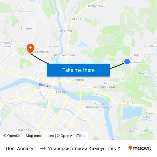 Пос. Аввакумово to Университетский Кампус Твгу ""Соминка"" map
