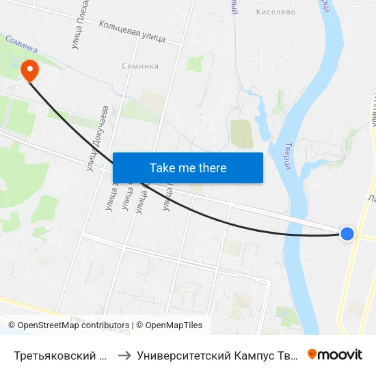 Третьяковский Переулок to Университетский Кампус Твгу ""Соминка"" map