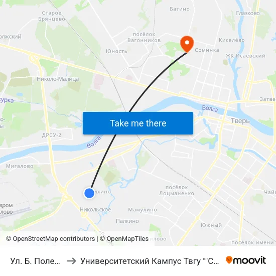 Ул. Б. Полевого to Университетский Кампус Твгу ""Соминка"" map