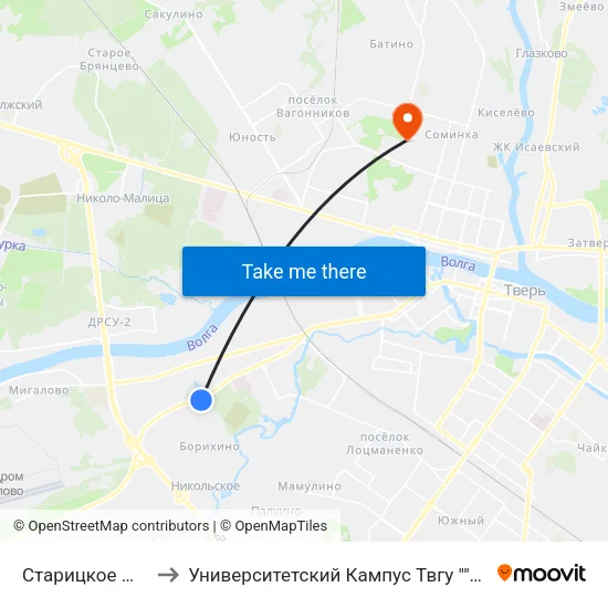 Старицкое Шоссе to Университетский Кампус Твгу ""Соминка"" map