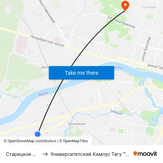 Старицкое Шоссе to Университетский Кампус Твгу ""Соминка"" map