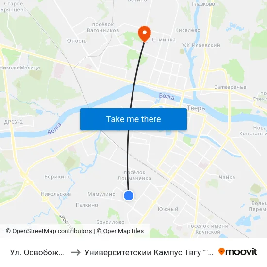 Ул. Освобождения to Университетский Кампус Твгу ""Соминка"" map