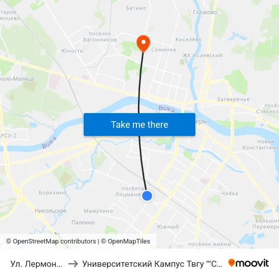 Ул. Лермонтова to Университетский Кампус Твгу ""Соминка"" map