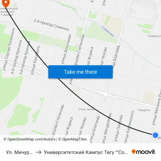 Ул. Мичурина to Университетский Кампус Твгу ""Соминка"" map
