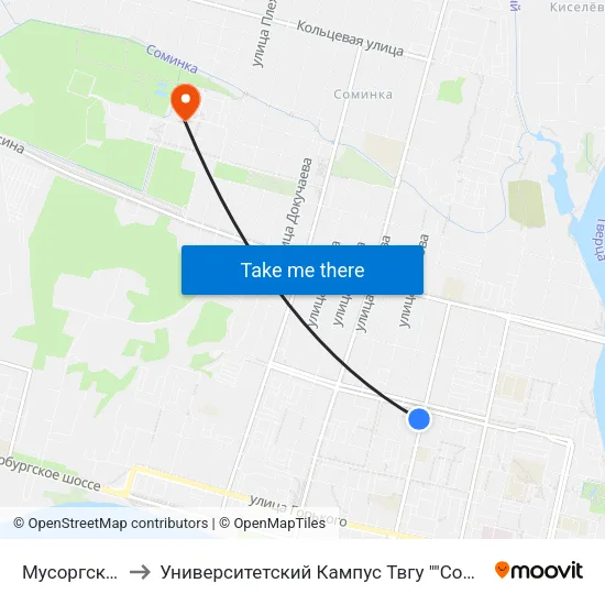 Мусоргского to Университетский Кампус Твгу ""Соминка"" map