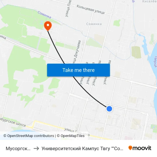 Мусоргского to Университетский Кампус Твгу ""Соминка"" map