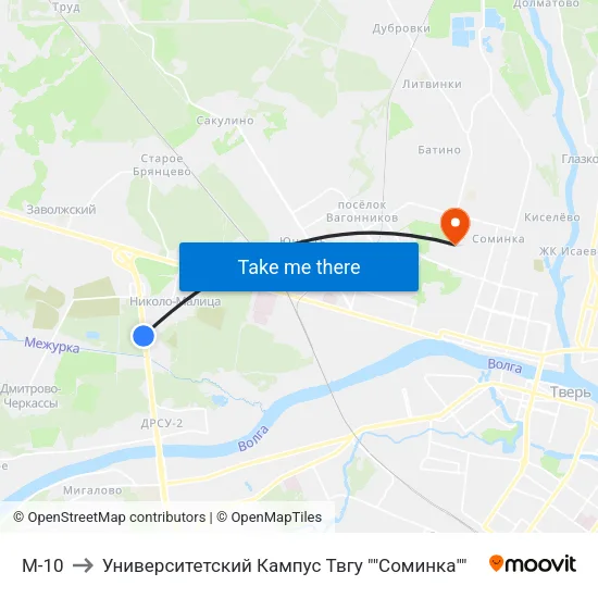 М-10 to Университетский Кампус Твгу ""Соминка"" map