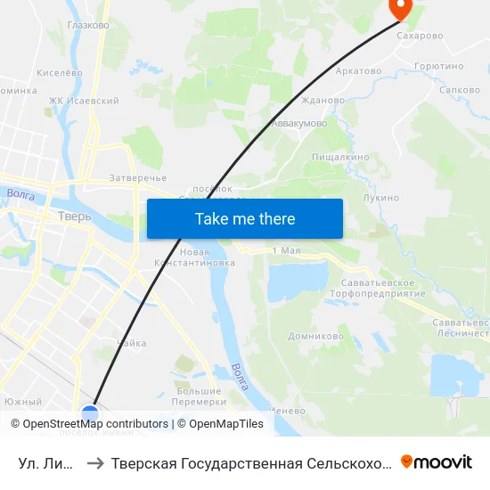 Ул. Линейная to Тверская Государственная Сельскохозяйственная Академия map