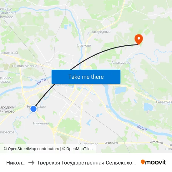 Никольское to Тверская Государственная Сельскохозяйственная Академия map