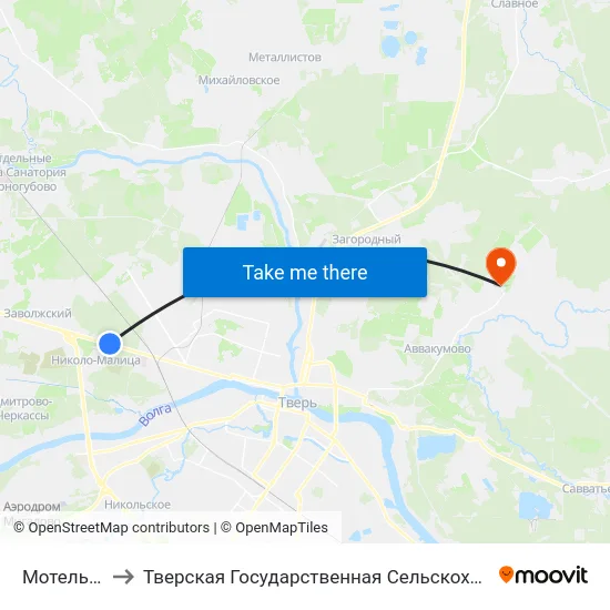 Мотель 'Тверь' to Тверская Государственная Сельскохозяйственная Академия map