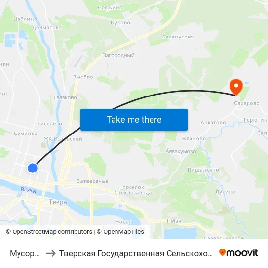 Мусоргского to Тверская Государственная Сельскохозяйственная Академия map