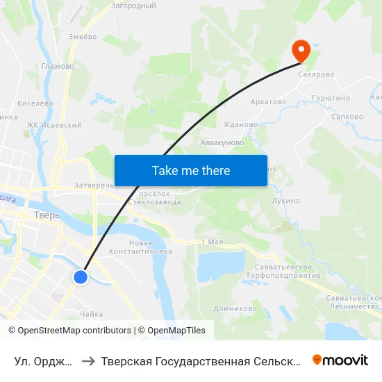 Ул. Орджоникидзе to Тверская Государственная Сельскохозяйственная Академия map