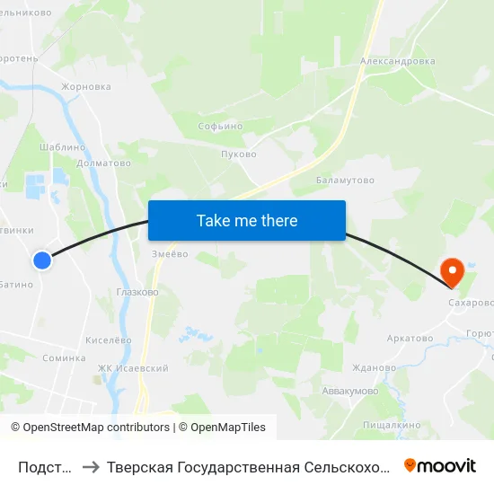Подстанция to Тверская Государственная Сельскохозяйственная Академия map