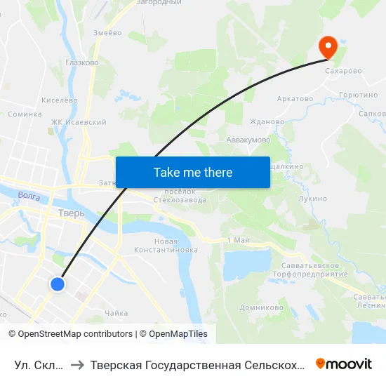Ул. Склизкова to Тверская Государственная Сельскохозяйственная Академия map