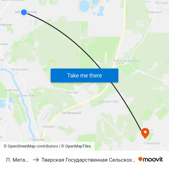 П. Металлистов to Тверская Государственная Сельскохозяйственная Академия map