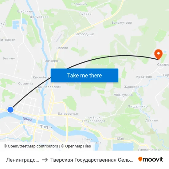 Ленинградская Застава to Тверская Государственная Сельскохозяйственная Академия map
