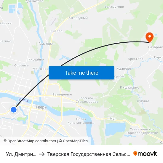Ул. Дмитрия Донского to Тверская Государственная Сельскохозяйственная Академия map