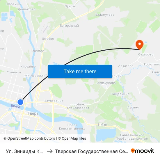 Ул. Зинаиды Конноплянниковой to Тверская Государственная Сельскохозяйственная Академия map