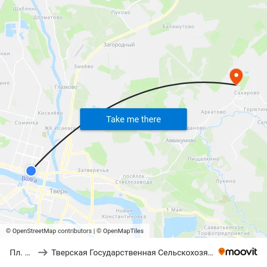 Пл. Мира to Тверская Государственная Сельскохозяйственная Академия map