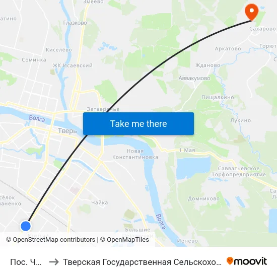 Пос. Чкалова to Тверская Государственная Сельскохозяйственная Академия map