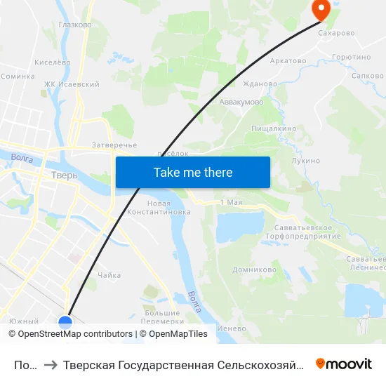 Почта to Тверская Государственная Сельскохозяйственная Академия map