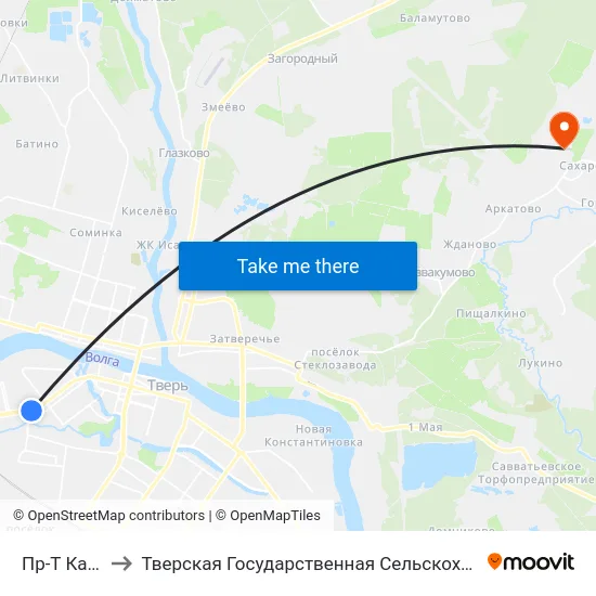 Пр-Т Калинина to Тверская Государственная Сельскохозяйственная Академия map