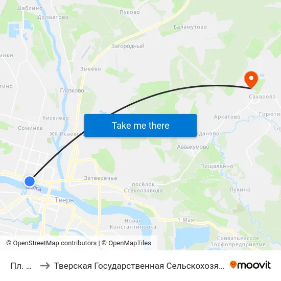 Пл. Мира to Тверская Государственная Сельскохозяйственная Академия map