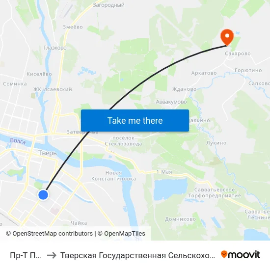 Пр-Т Победы to Тверская Государственная Сельскохозяйственная Академия map