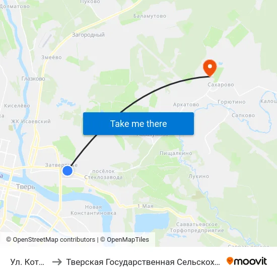 Ул. Котовского to Тверская Государственная Сельскохозяйственная Академия map