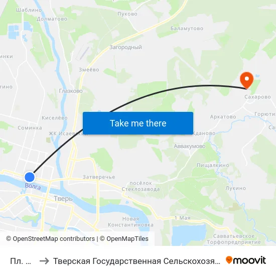 Пл. Мира to Тверская Государственная Сельскохозяйственная Академия map